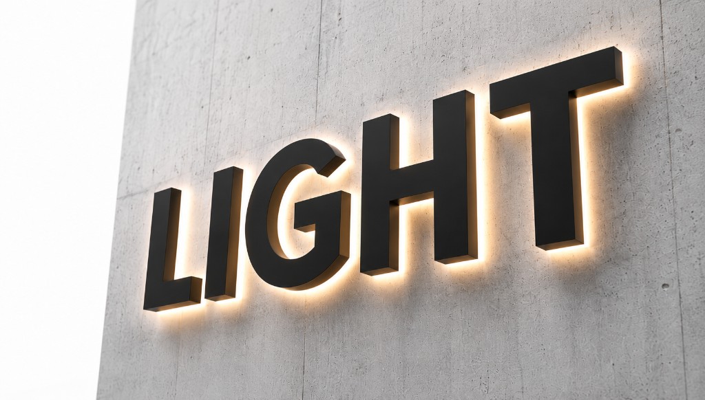 Rückleuchter LIGHT mit goldenem Halo-Licht an Betonwand